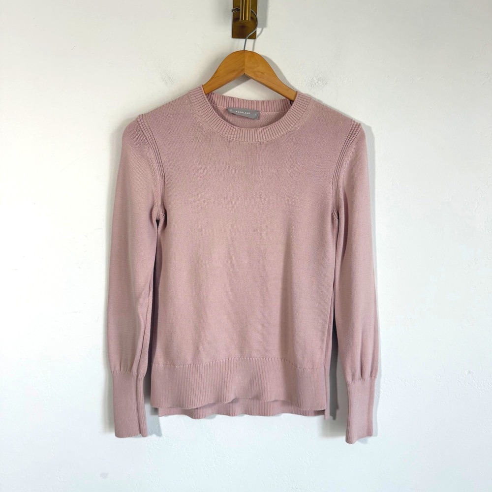 Everlane Soft Cotton Crew Sweater S Rose Pink 100% Cotton Quiet Luxury Preppy